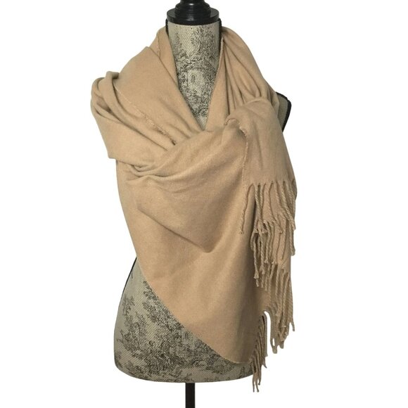 Camel Tan Cashmere Feel Pashmina Shawl Wrap 58x41 Soft Large Scarf Gift NWOT - Picture 1 of 5